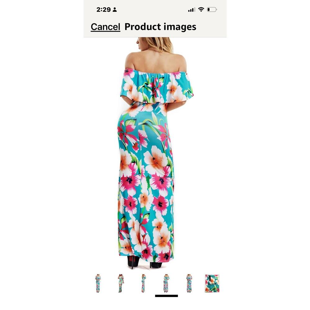 Womens M Off The Shoulder Ruffle Floral Printed Hawaiian Long Maxi Dress NWT - Picture 3 of 9